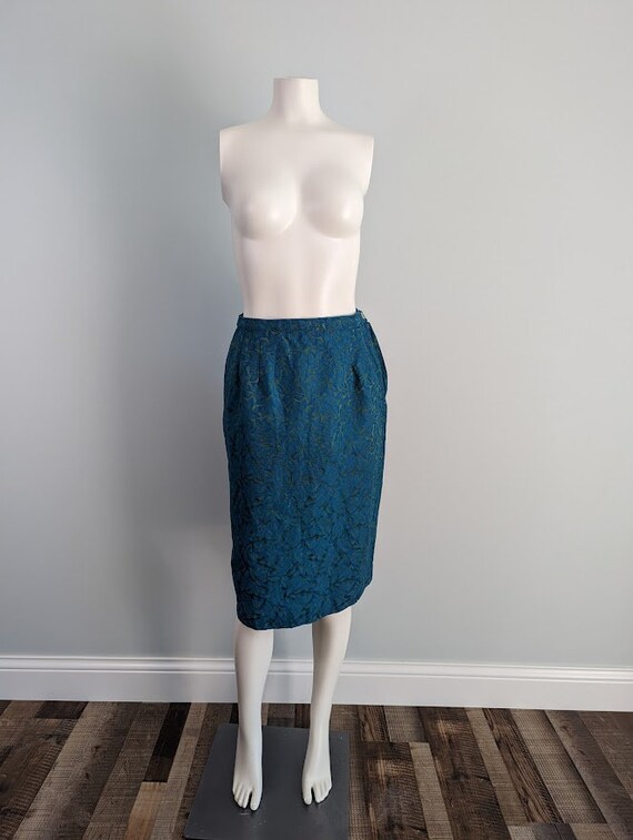 Vintage 60s brocade skirt suit | 1960s teal and b… - image 5