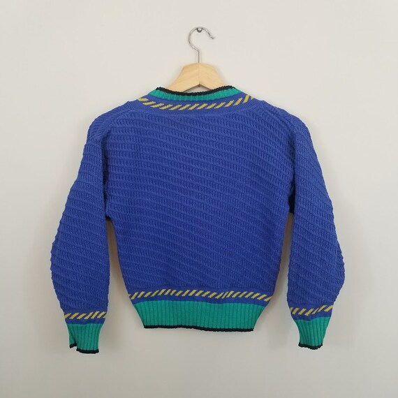 Vintage childrens sweater | 1990s blue green Chri… - image 10