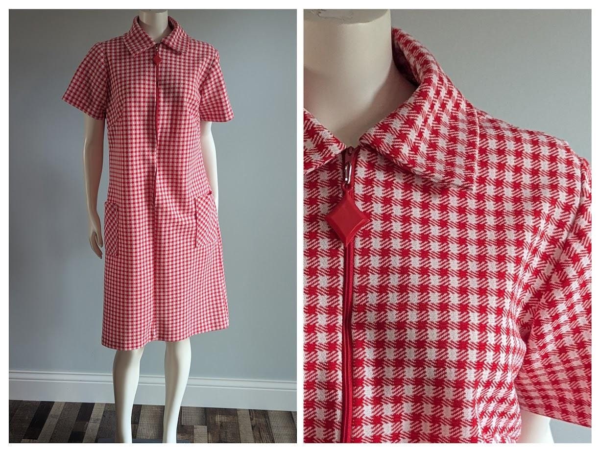 Vintage 1960s Gingham Plaid Dress | 60s Mini Red and White
