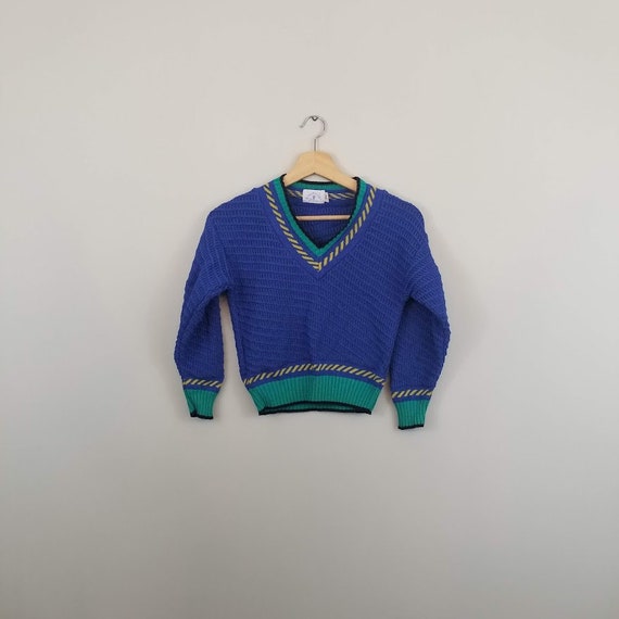 Vintage childrens sweater | 1990s blue green Chri… - image 3