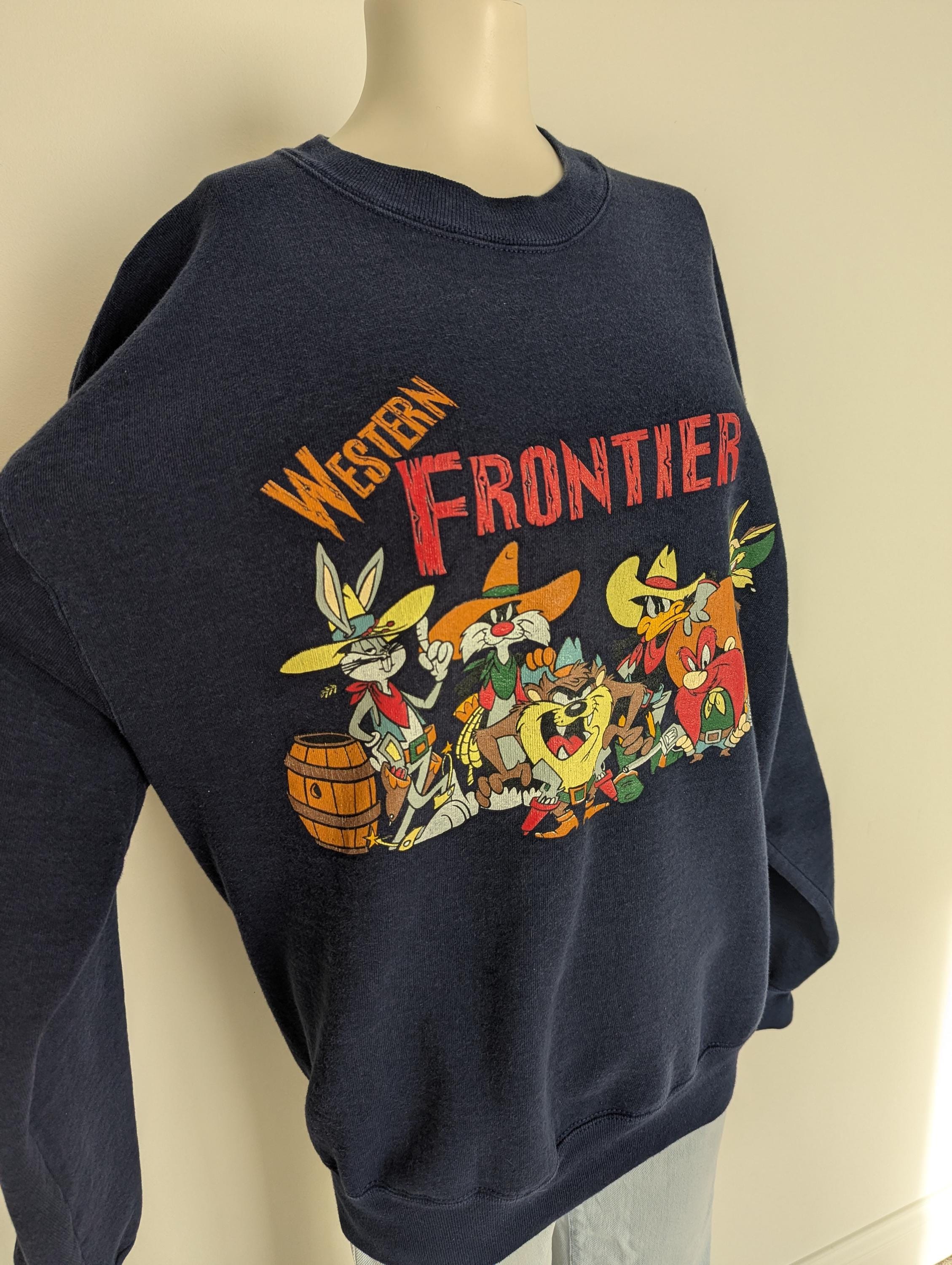 Vintage Looney Tunes Western Frontier Sweatshirt | 90s Navy Blue