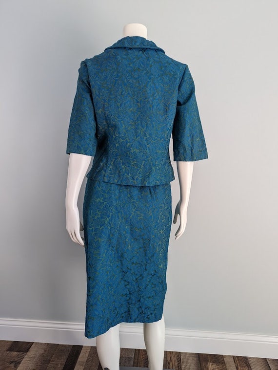 Vintage 60s brocade skirt suit | 1960s teal and b… - image 7