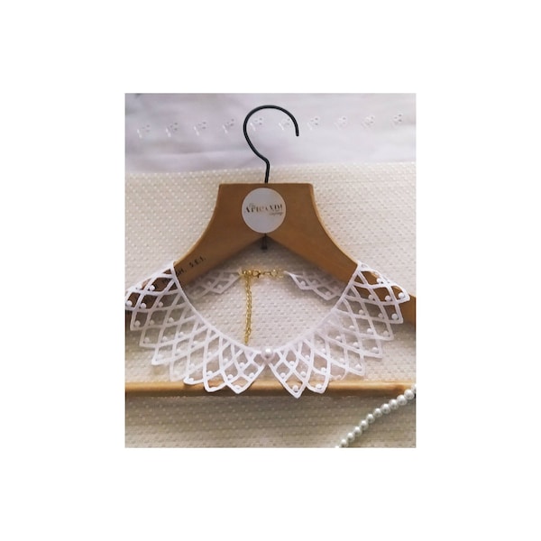 Dissent Collar necklace RBG, Dissent lace collar,delicate detachable collar,lace collar with white faux pearl,chain with lobster clasp.
