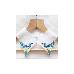 Beaded bird embroidery collar. Delicate white collar,detachable collar,chiffon collar with faux pearls.Statement collar.Fake bird collar