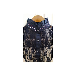 Cuello desmontable para mujer, cuello vintage negro con cristales AB. Camisa falsa, cuello falso, pechera, blusa semicamiseta.