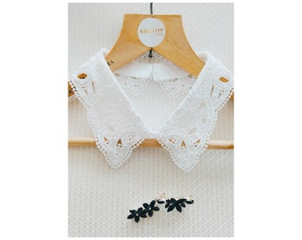 White embellished collar,detachable collar necklace with white faux pearls.Fake collar,Peter Pan Collar,collar bib,lace collar, pearl collar