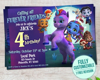 Invitación a Super Monsters - Netflix Super Monsters Birthday Party Invite Furever Friends, Boy or Girl Kids Invites