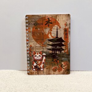 Carnet de notes Chat japonais Porte bonheur maneki-neko A6 10,5x14,8cm 96 pages lignées Fait main - Papeterie Idée Cadeau à offrir