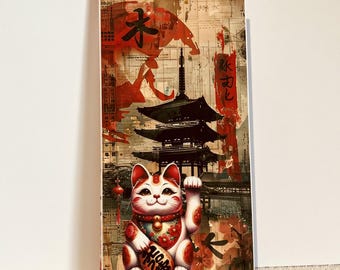 Carnet de notes To do list Chat japonais Porte bonheur maneki-neko  42 pages lignées Fait main - Papeterie
