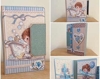 Mini album photo Naissance bébé garçon Fait main 26 photos 10x15cm avec insert photos Scrapbooking Bleu et Beige