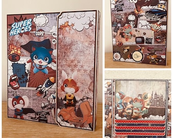 Album photo Super-héros Super-animaux Fait main 28 photos 10x15cm avec insert photos Scrapbooking Idée cadeau Garçon