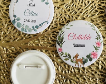 Badge rond personnalisé 5,8cm EVJF, Mariage, Baby shower, Baptême, Anniversaire...