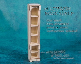 Library Book Shelf Kit, Doll House, Book Nook, Diorama, (LBA30), unassembled, Laser Cut Wood