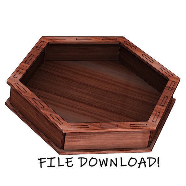 FILE DOWNLOAD - 6 inch RPG Hexagonal Dice Tray for Role Playing Games Dungeons and Dragons Dice Tray.  Use 3mm wood laser cutters glowforge