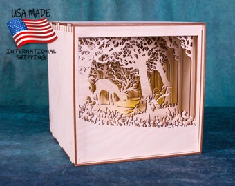 Book Nook "Forest Deer" (DEER), Diorama, Blank Canvas, Laser Cut Wood