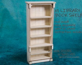 Library Book Shelf Kit, Doll House, Book Nook, Diorama, (LBA80 TALL), unassembled, Laser Cut Wood