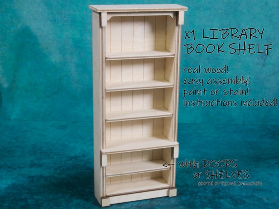 Library Book Shelf Kit, Doll House, Book Nook, Diorama, (LBA80 TALL), unassembled, Laser Cut Wood