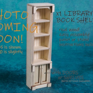 Library Book Shelf Kit, Doll House, Book Nook, Diorama, (LBA60), unassembled, Laser Cut Wood