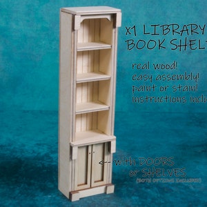 Library Book Shelf Kit, Doll House, Book Nook, Diorama, (LBA45), unassembled, Laser Cut Wood