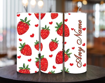 Vaso de fresa personalizado: acero inoxidable de 20 oz, diseño de corazones