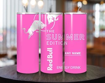 Copo térmico personalizado rosa para energéticos: 591 ml (20 oz), em aço inoxidável, com canudo de metal.