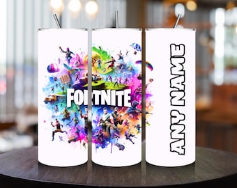 Personalised 20oz Gaming F nite Tumbler with Metal Straw | 4 Designs | Free Gift Box