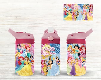 Botella de agua personalizada de princesa: nombre personalizado, sin BPA, 355 ml