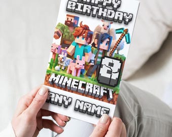 Manualidad de tarjeta de cumpleaños con temática de juegos MINE