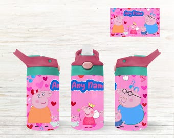 Personalized Peppa-Inspired Water Bottle: 12oz Stainless Steel, Custom Name