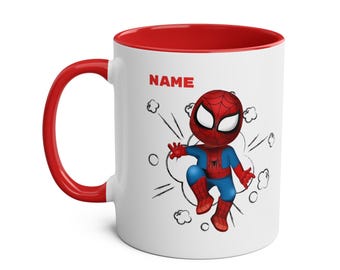 Personalised Superhero Spiderman Coffee Tea Milk Mug - Fun Two-Tone 11oz Gift for Kids