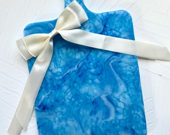 Handcrafted Ocean Marble Resin Tray: Blue & White Vanity Decor