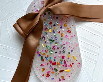 Rainbow Rock Flakes Resin Tray: Handcrafted Jewelry & Trinket Holder