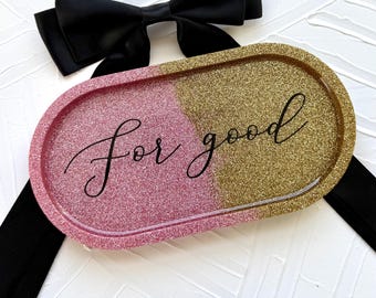 Handcrafted Holographic Pink and Gold Resin Tray: Glinda For Good Oval Trinket Dish
