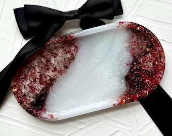 Handcrafted Mosaic Resin Tray: Holographic Glitter Oval Trinket Dish