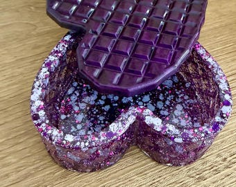 Handcrafted Resin Heart Shaped Jar with Lid: Lilac Purple Glitter Trinket Dish
