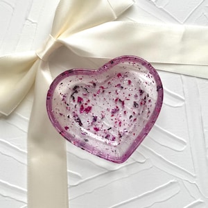 Handcrafted Decorative Vanity Tray, Powder Pink Leaf Heart Shaped Tray, Resin Jewelry Trinket Tray