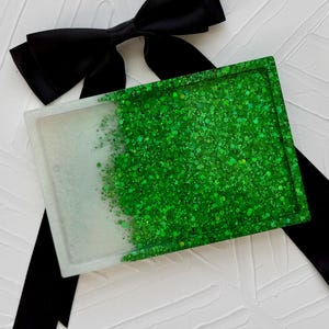 Handcrafted Emerald Green Sequin Resin Tray: Decorative Vanity Tray