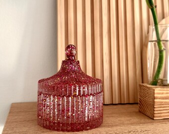 Handcrafted Resin Decorative Jar with Lid:Pink and Gold Glitter  Trinket Holder