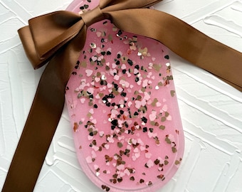 Handcrafted Pink & Gold Heart Resin Tray: Decorative Vanity Organizer