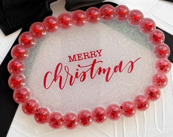 Handcrafted Red and White Resin Tray: Christmas Vanity Decor