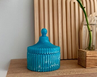 Handcrafted Blue Silver Marble Resin Jar with Glitter: Decorative Vanity Dish