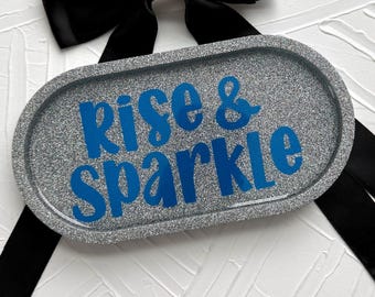 Handcrafted Rise and Sparkle Resin Tray: Decorative Oval Vanity