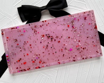 Handcrafted Heart Glitter Resin Vanity Tray: Holographic Trinket Dish, Valentines Tray