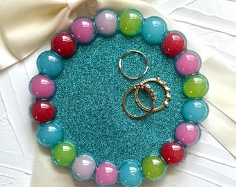 Handcrafted Resin Trinket Tray: Gumdrop Blue Holographic Bubble Design