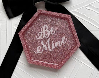 Handcrafted Resin Trinket Tray: Be Mine Holographic Pink Vanity Decor
