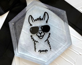 Handcrafted Resin Coaster Tray: Holographic Jewelry Trinket Dish, Llama