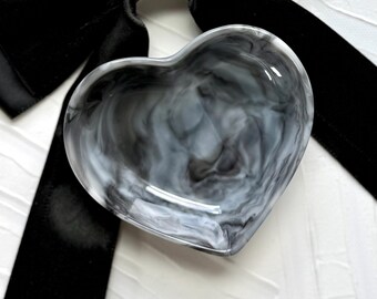 Handcrafted Resin Heart Tray: Black and White Marble Vanity Decor