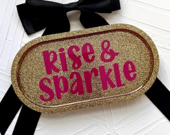 Handcrafted Pink and Gold Resin Vanity Tray: Rise & Sparkle Trinket Dish
