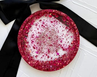 Handcrafted Resin Vanity Tray: Pink & Gold Circle Coaster