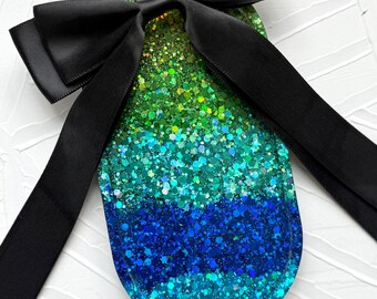 Holographic Resin Vanity Tray: Green and Blue Oval Trinket Dish